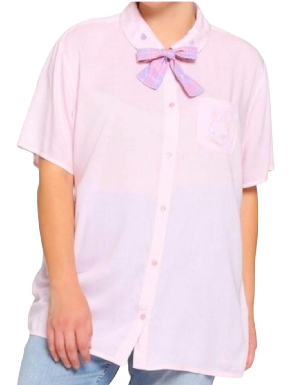 Kawaii Pastel Bunny Bow Girls Woven Button-up Whimsical Top by Hot Topic Sz S